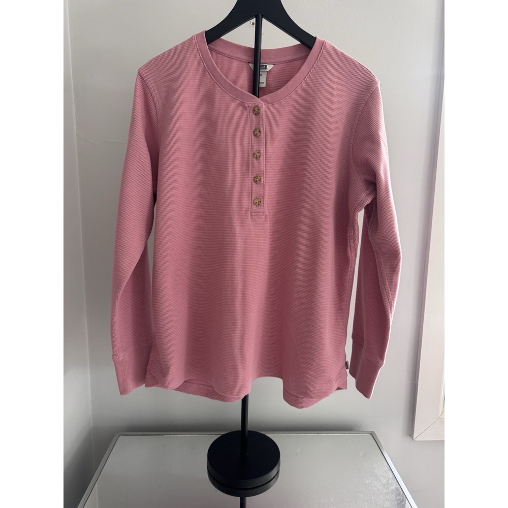 Duluth Trading Waffle Knit Henley Long Sleeve Top Pink XXL Cozy Casual